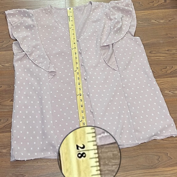 STARVNC Women Women Swiss Dot V Neck Button Flutter Sleeve Top - Picture 6 of 6